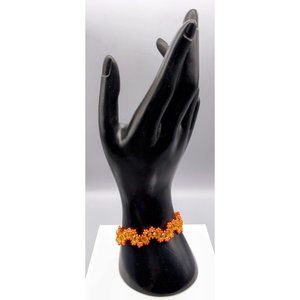 Vintage Teng Yue Orange Bracelet, Stacked Daisies on Beaded Crystal Path